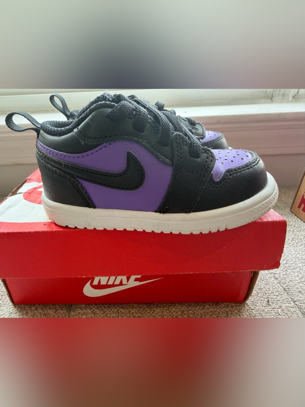 Nike Kids Purple and Black Low Top Air Jordans